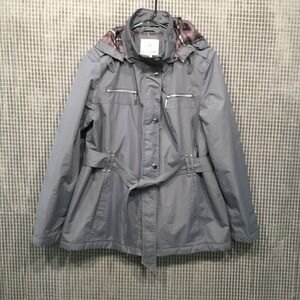 Weather Tamer Womens Gray Hooded Belted‎ Utility Jacket Parka Size Large W521706